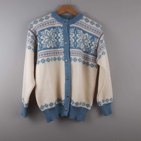 L.L. Bean Sweaters - L.L. Bean Cardigan Fair Isle Sweater VTG 100% Wool